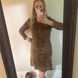 Brandon Thomas Brown Suede Long Sleeve Dress